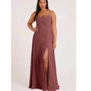 Jenny Yoo Collection Kiara Tie Back Chiffon A Line Gown in Cinnamon Rose Size 12